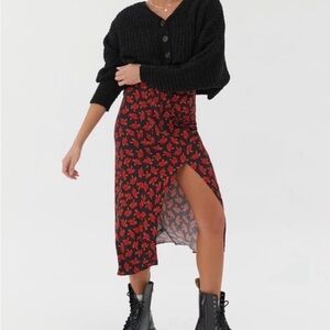 Urban Outfitters “Jewel” Rose Print Midi Skirt